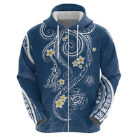 Polynesia Tribal Zip Hoodie Deep Blue Plumeria Tentacles