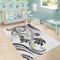 Polynesia Tribal Area Rug White Plumeria Tentacles