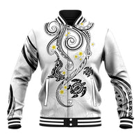 Polynesia Tribal Baseball Jacket White Plumeria Tentacles LT7 Unisex White - Polynesian Pride