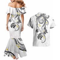 Polynesia Tribal Couples Matching Mermaid Dress and Hawaiian Shirt White Plumeria Tentacles LT7 - Polynesian Pride