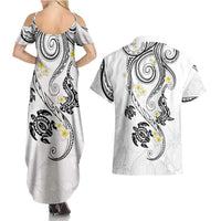 Polynesia Tribal Couples Matching Summer Maxi Dress and Hawaiian Shirt White Plumeria Tentacles LT7 - Polynesian Pride