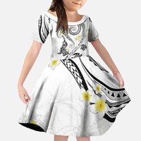 Polynesia Tribal Family Matching Summer Maxi Dress and Hawaiian Shirt White Plumeria Tentacles
