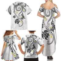 Polynesia Tribal Family Matching Summer Maxi Dress and Hawaiian Shirt White Plumeria Tentacles