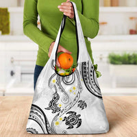 Polynesia Tribal Grocery Bag White Plumeria Tentacles