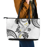 Polynesia Tribal Leather Tote Bag White Plumeria Tentacles LT7 - Polynesian Pride