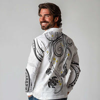 Polynesia Tribal Long Sleeve Polo Shirt White Plumeria Tentacles