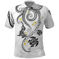 Polynesia Tribal Polo Shirt White Plumeria Tentacles
