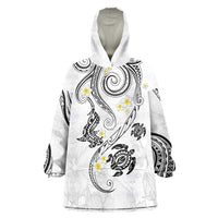 Polynesia Tribal Wearable Blanket Hoodie White Plumeria Tentacles LT7 One Size White - Polynesian Pride