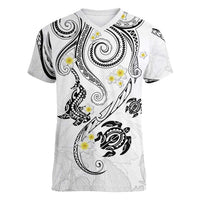 Polynesia Tribal Women V-Neck T-Shirt White Plumeria Tentacles LT7 Female White - Polynesian Pride