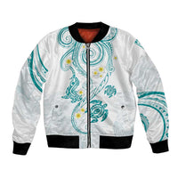 Polynesia Tribal Bomber Jacket Teal Plumeria Tentacles