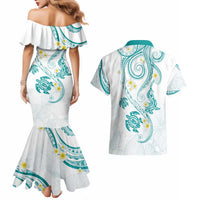 Polynesia Tribal Couples Matching Mermaid Dress and Hawaiian Shirt Teal Plumeria Tentacles LT7 - Polynesian Pride