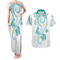 Polynesia Tribal Couples Matching Tank Maxi Dress and Hawaiian Shirt Teal Plumeria Tentacles LT7 Teal - Polynesian Pride