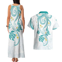 Polynesia Tribal Couples Matching Tank Maxi Dress and Hawaiian Shirt Teal Plumeria Tentacles LT7 - Polynesian Pride