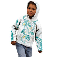 Polynesia Tribal Kid Hoodie Teal Plumeria Tentacles