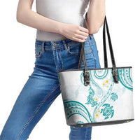 Polynesia Tribal Leather Tote Bag Teal Plumeria Tentacles LT7 - Polynesian Pride
