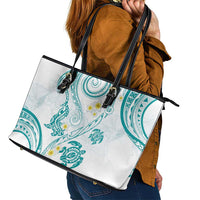 Polynesia Tribal Leather Tote Bag Teal Plumeria Tentacles LT7 - Polynesian Pride