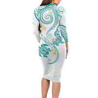 Polynesia Tribal Long Sleeve Bodycon Dress Teal Plumeria Tentacles LT7 - Polynesian Pride