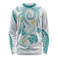 Polynesia Tribal Long Sleeve Shirt Teal Plumeria Tentacles LT7 Unisex Teal - Polynesian Pride