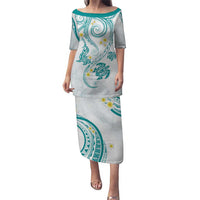 Polynesia Tribal Puletasi Teal Plumeria Tentacles LT7 Long Dress Teal - Polynesian Pride