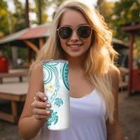 Polynesia Tribal Skinny Tumbler Teal Plumeria Tentacles
