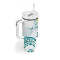 Polynesia Tribal Tumbler With Handle Teal Plumeria Tentacles LT7 - Polynesian Pride