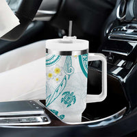 Polynesia Tribal Tumbler With Handle Teal Plumeria Tentacles LT7 - Polynesian Pride
