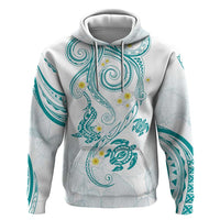 Polynesia Tribal Zip Hoodie Teal Plumeria Tentacles