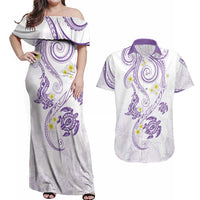 Polynesia Tribal Couples Matching Off Shoulder Maxi Dress and Hawaiian Shirt Lilac Plumeria Tentacles LT7 Lilac - Polynesian Pride