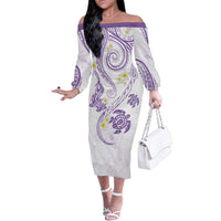 Polynesia Tribal Family Matching Off The Shoulder Long Sleeve Dress and Hawaiian Shirt Lilac Plumeria Tentacles