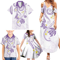 Polynesia Tribal Family Matching Summer Maxi Dress and Hawaiian Shirt Lilac Plumeria Tentacles