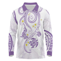 Polynesia Tribal Long Sleeve Polo Shirt Lilac Plumeria Tentacles