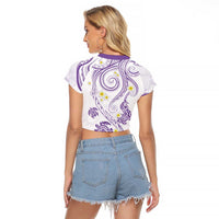 Polynesia Tribal Raglan Cropped T Shirt Lilac Plumeria Tentacles LT7 - Polynesian Pride