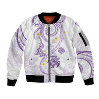 Polynesia Tribal Sleeve Zip Bomber Jacket Lilac Plumeria Tentacles