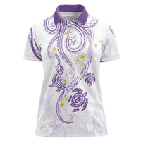 Polynesia Tribal Women Polo Shirt Lilac Plumeria Tentacles