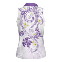 Polynesia Tribal Women Sleeveless Polo Shirt Lilac Plumeria Tentacles