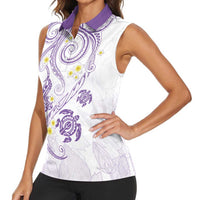 Polynesia Tribal Women Sleeveless Polo Shirt Lilac Plumeria Tentacles