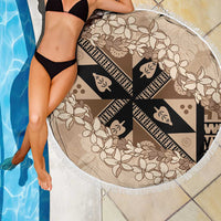 Bula Fiji Plumeria Tagimoucia Salusalu Beige Beach Blanket Kaiviti Masi - Polynesian Pride