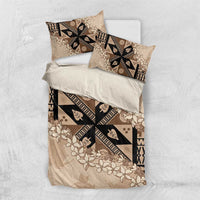 Bula Fiji Plumeria Tagimoucia Salusalu Beige Bedding Set Kaiviti Masi - Polynesian Pride