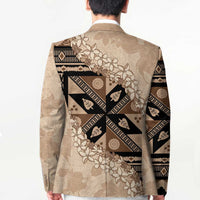 Bula Fiji Plumeria Tagimoucia Salusalu Beige Blazer Kaiviti Masi - Polynesian Pride