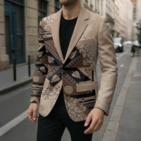 Bula Fiji Plumeria Tagimoucia Salusalu Beige Blazer Kaiviti Masi - Polynesian Pride