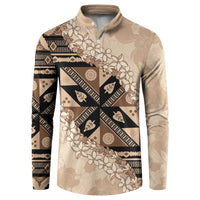 Bula Fiji Plumeria Tagimoucia Salusalu Beige Button Sweatshirt Kaiviti Masi - Polynesian Pride