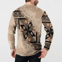 Bula Fiji Plumeria Tagimoucia Salusalu Beige Button Sweatshirt Kaiviti Masi - Polynesian Pride