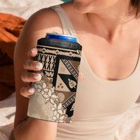 Bula Fiji Plumeria Tagimoucia Salusalu Beige 4 in 1 Can Cooler Tumbler Kaiviti Masi - Polynesian Pride