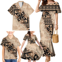Bula Fiji Plumeria Tagimoucia Salusalu Beige Family Matching Mermaid Dress and Hawaiian Shirt Kaiviti Masi - Polynesian Pride