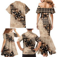 Bula Fiji Plumeria Tagimoucia Salusalu Beige Family Matching Mermaid Dress and Hawaiian Shirt Kaiviti Masi - Polynesian Pride