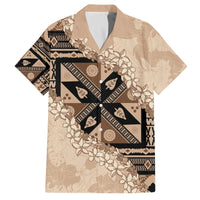 Bula Fiji Plumeria Tagimoucia Salusalu Beige Family Matching Off The Shoulder Long Sleeve Dress and Hawaiian Shirt Kaiviti Masi - Polynesian Pride