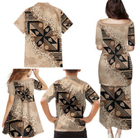 Bula Fiji Plumeria Tagimoucia Salusalu Beige Family Matching Puletasi and Hawaiian Shirt Kaiviti Masi - Polynesian Pride