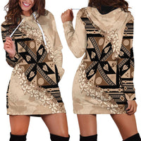 Bula Fiji Plumeria Tagimoucia Salusalu Beige Hoodie Dress Kaiviti Masi - Polynesian Pride