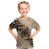 Bula Fiji Plumeria Tagimoucia Salusalu Beige Kid T Shirt Kaiviti Masi - Polynesian Pride