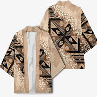 Bula Fiji Plumeria Tagimoucia Salusalu Beige Kimono Kaiviti Masi LT7 - Polynesian Pride